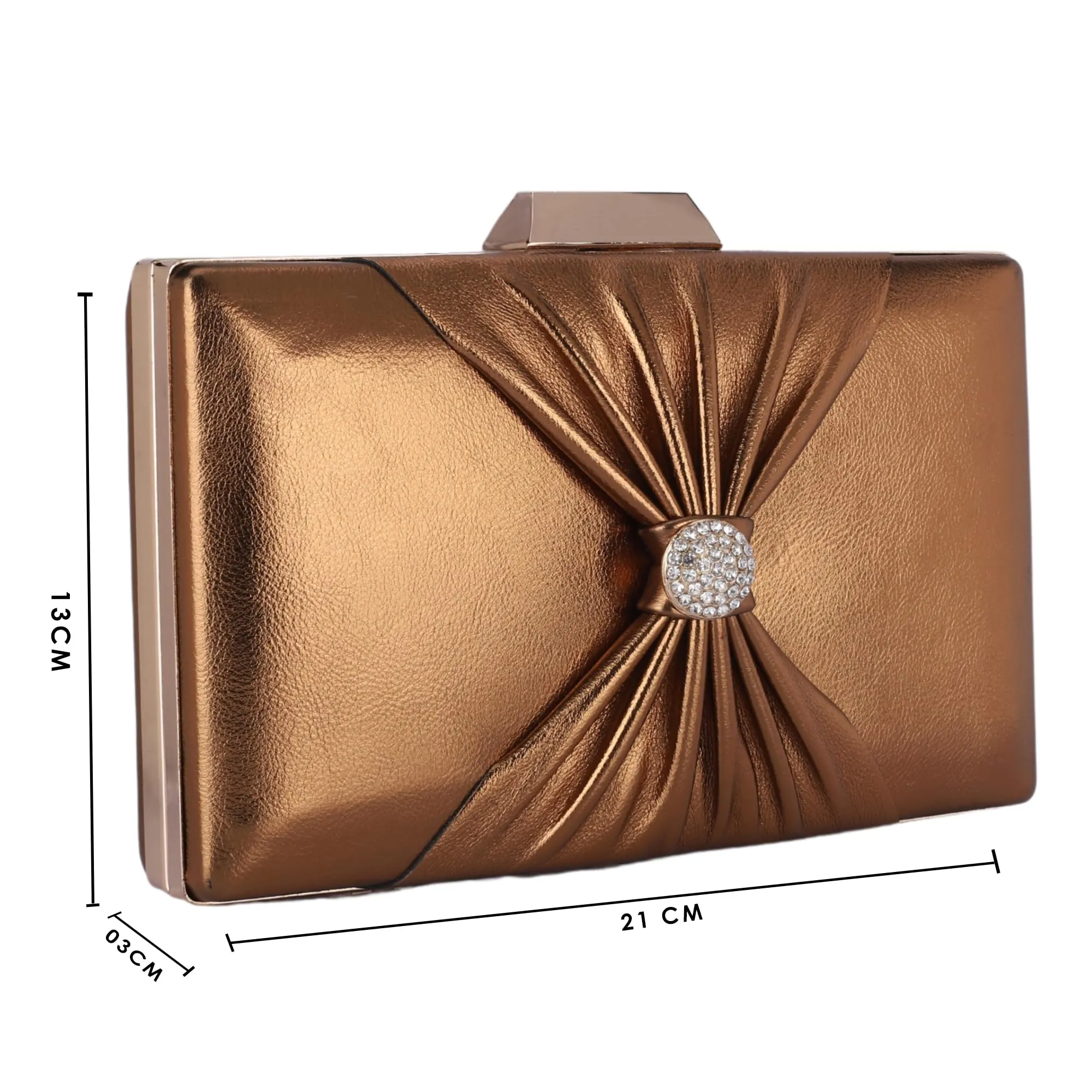 THE CLOWNFISH Ritzy Collection Faux Leather Womens Party Clutch Ladies Wallet with Chain Strap Evening Bag with Fashionable Button Closure (Golden)