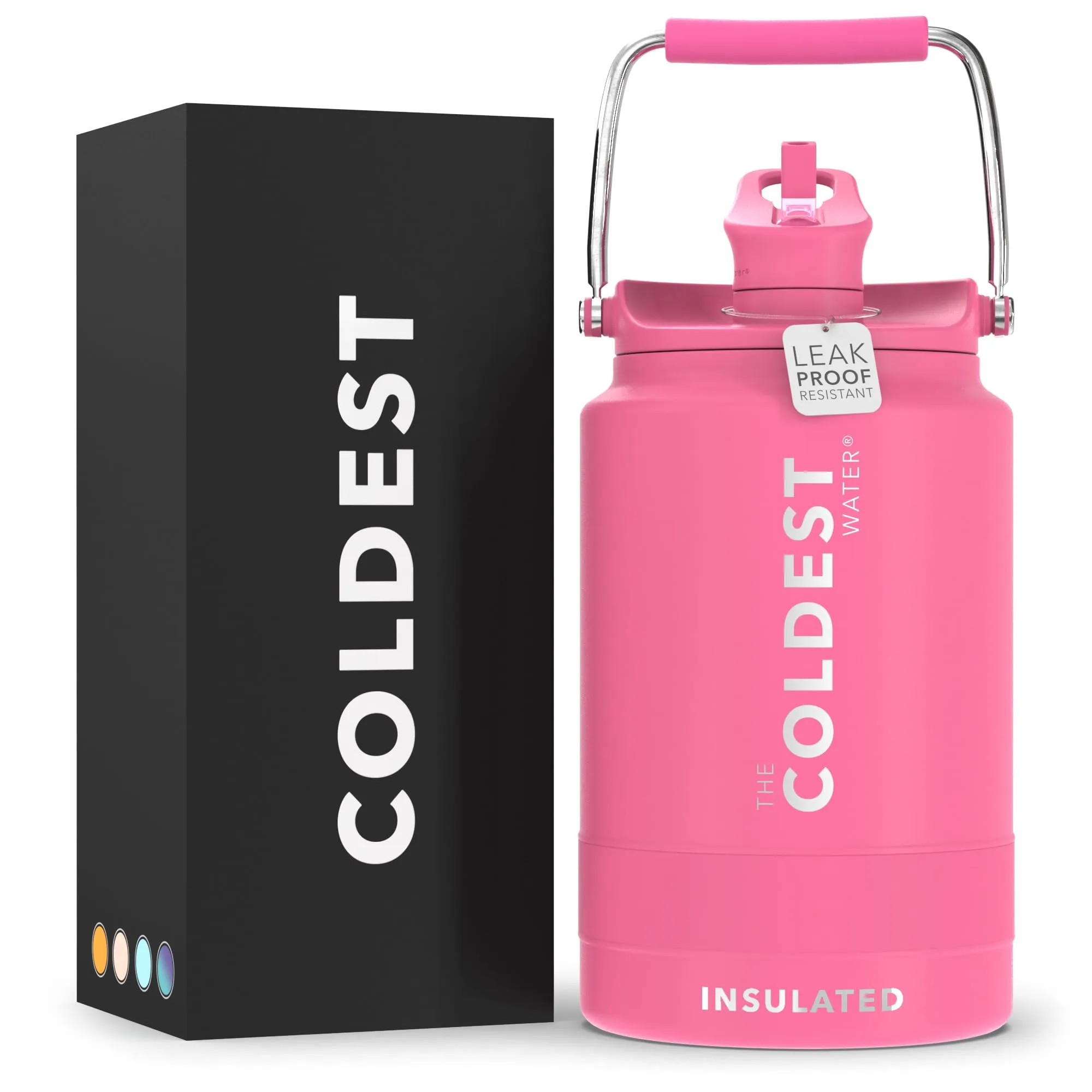 The Coldest Water Vacuum Insulated Stainless Steel One Gallon Jug with Flip Top Straw Lid 2.0-128 oz Super Insulated Water Bottle (1 Gallon - Pink)