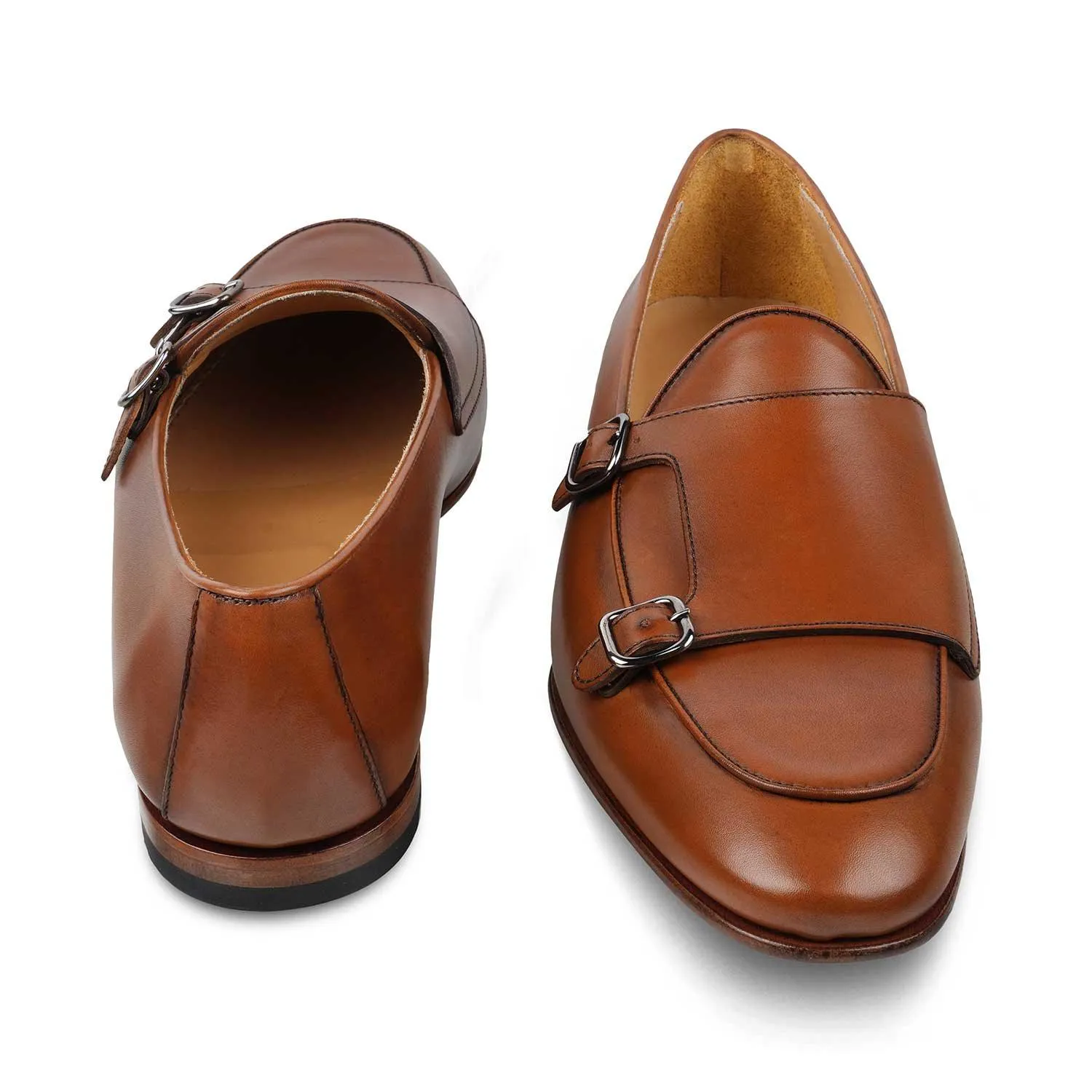 The Maccabeo Tan Men's Handcrafted Double Monk Shoes Tresmode