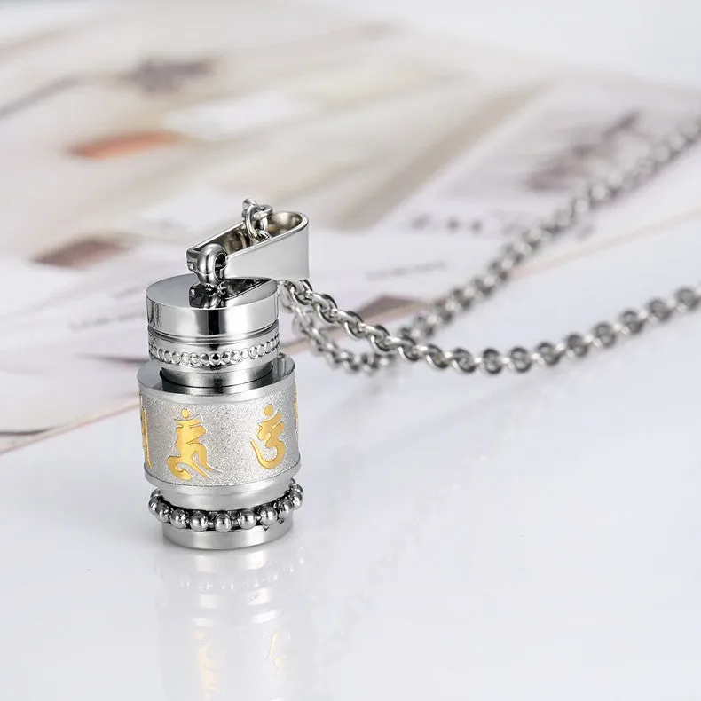 Titanium Steel Prayer Wheel Six-word Mantra Pendant