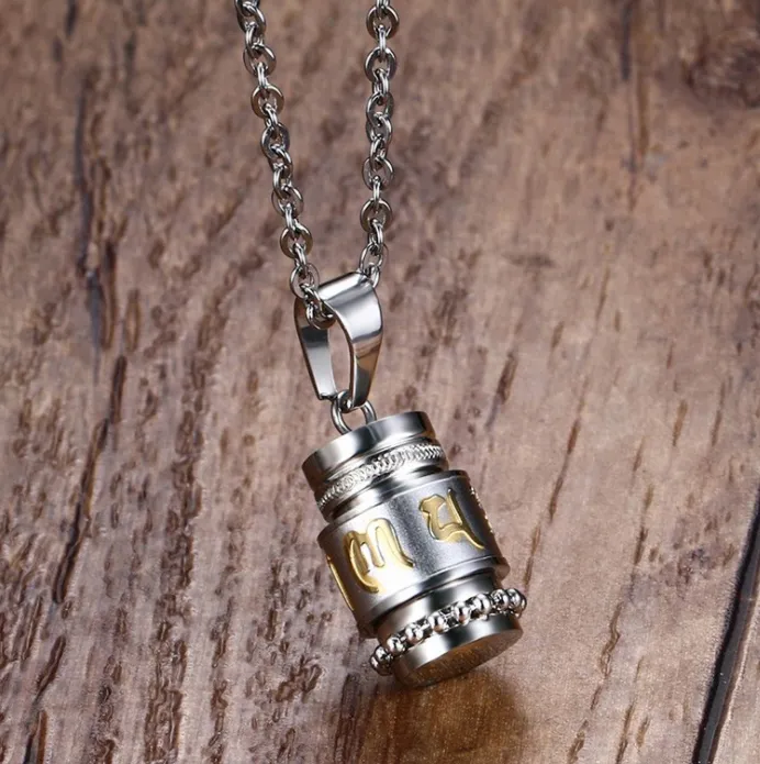 Titanium Steel Prayer Wheel Six-word Mantra Pendant