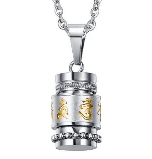 Titanium Steel Prayer Wheel Six-word Mantra Pendant