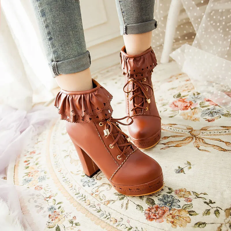 Uniwim Lace up Flower Heels Boots SE5113