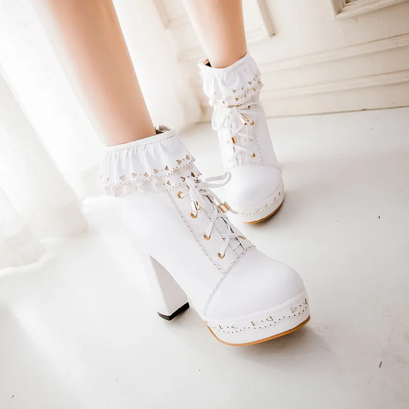 Uniwim Lace up Flower Heels Boots SE5113