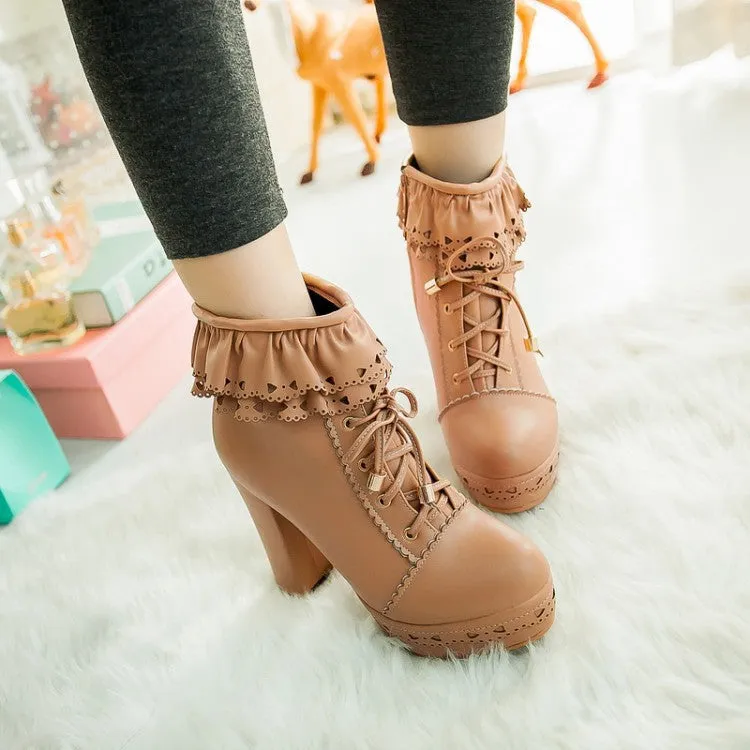 Uniwim Lace up Flower Heels Boots SE5113