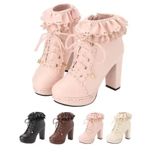 Uniwim Lace up Flower Heels Boots SE5113