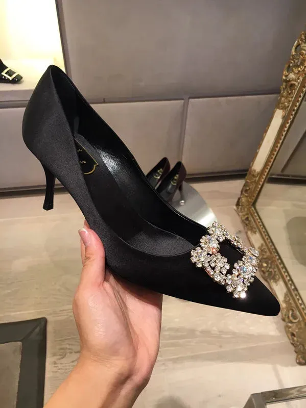 Uniwim Luxury Rhinestone Pointed Toe Stiletto Heel Women Satin Designer Dress Shoes Ladies Elegant Crystal Wedding Bridal Shoes Pumps