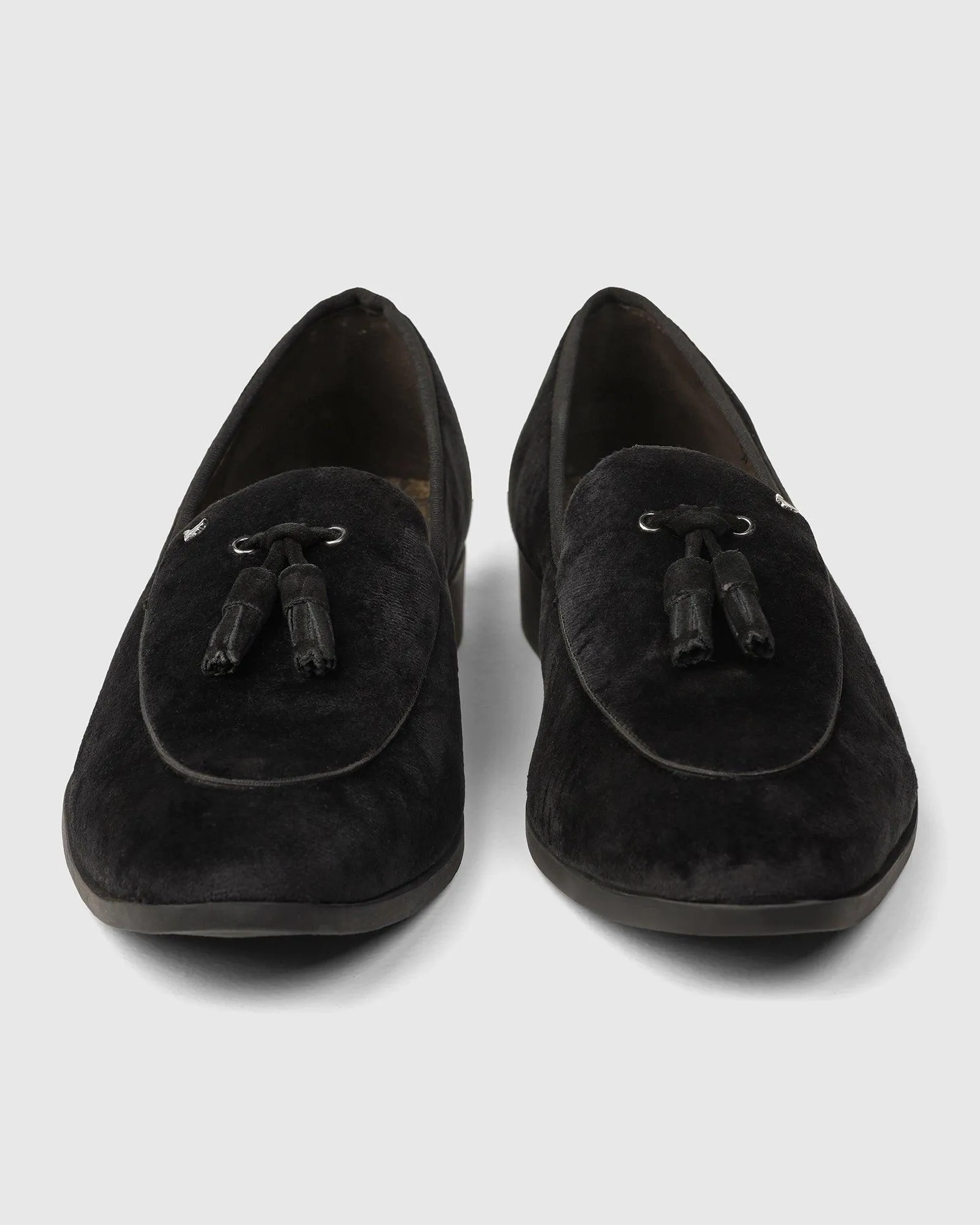 Velvet Black Textured Slip On Shoes - Mrinal