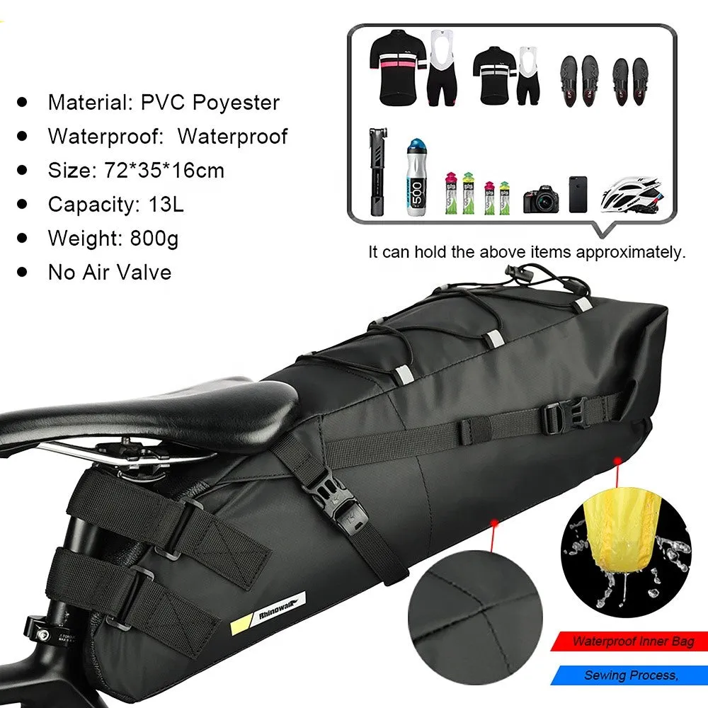 Waterproof 13L Travel Saddle Bag Bikepacking For Bicycle Mountain Road Bike