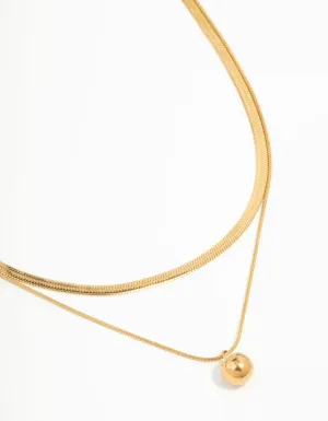 Waterproof Gold Plated Stainless Steel Layered Ball & Snake Chain Necklace