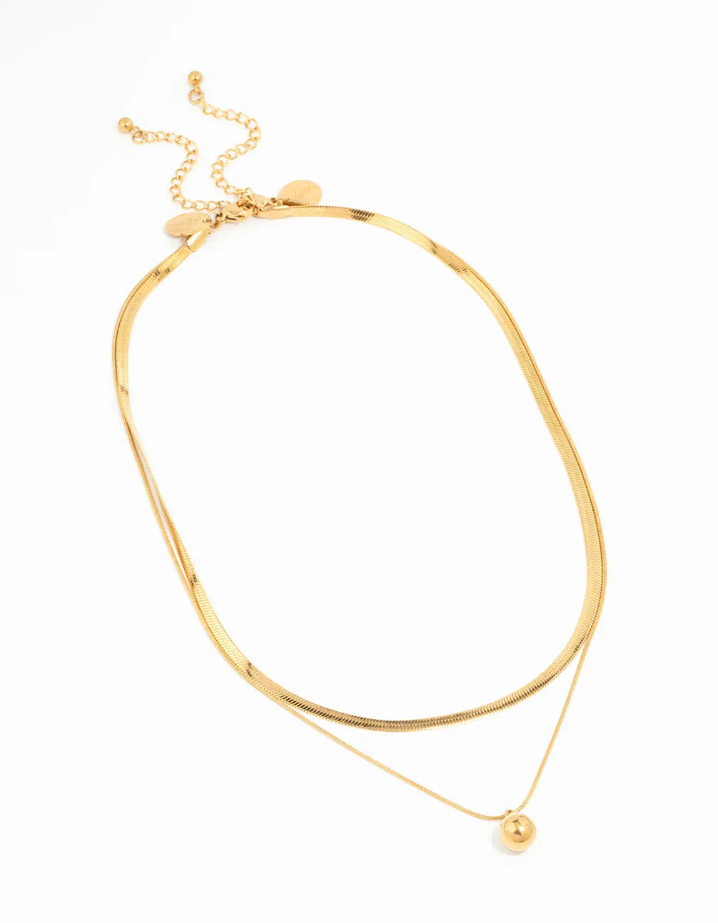 Waterproof Gold Plated Stainless Steel Layered Ball & Snake Chain Necklace