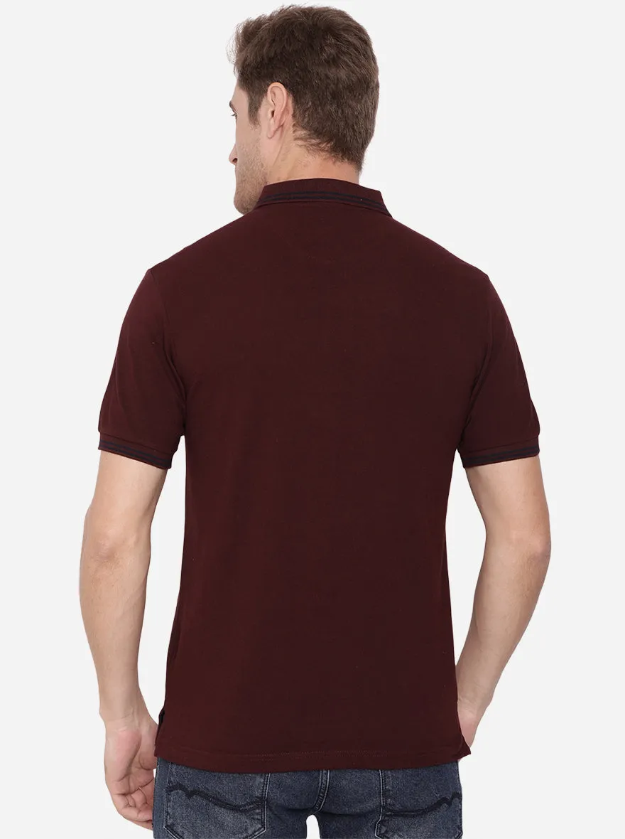 Wine Solid Slim Fit Polo T-Shirt | Greenfibre