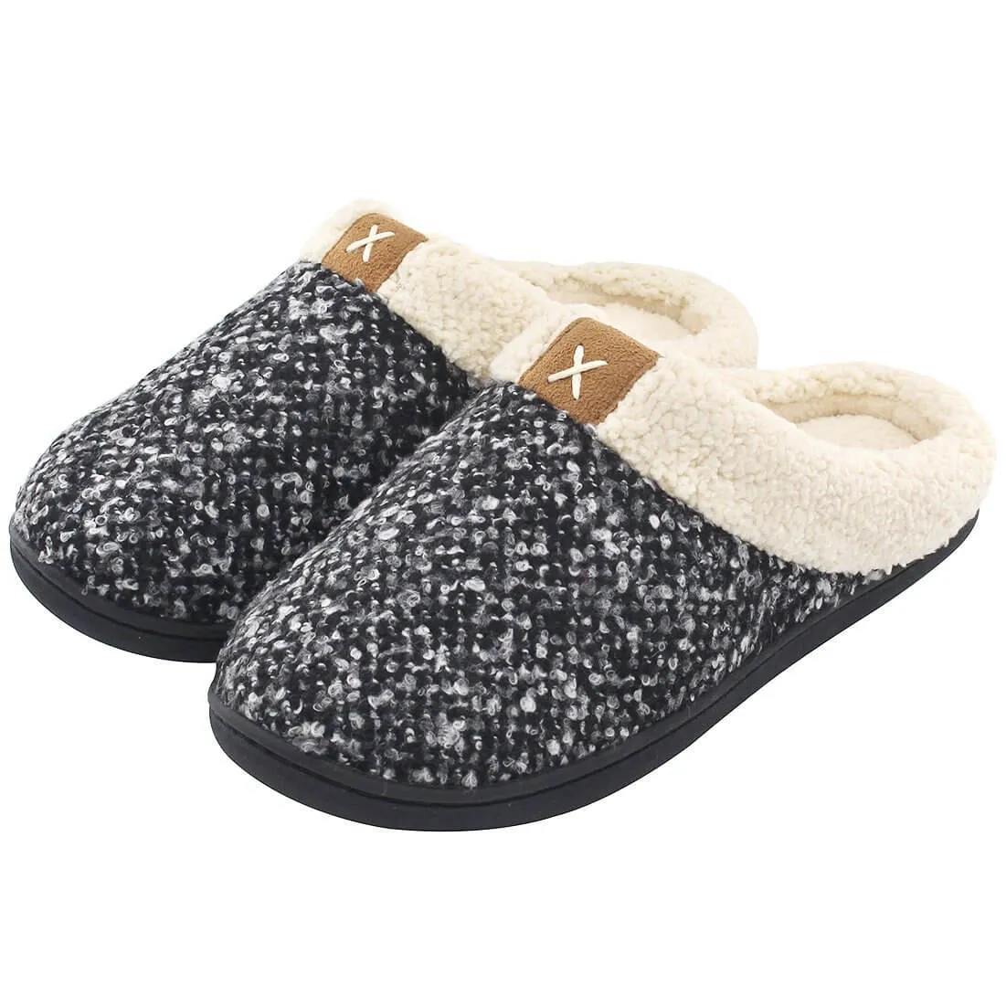 Women's Cozy Memory Foam Slippers Fuzzy Wool-Like Plush Fleece Lined House Shoes w/Indoor, Outdoor Anti-Skid Rubber Sole