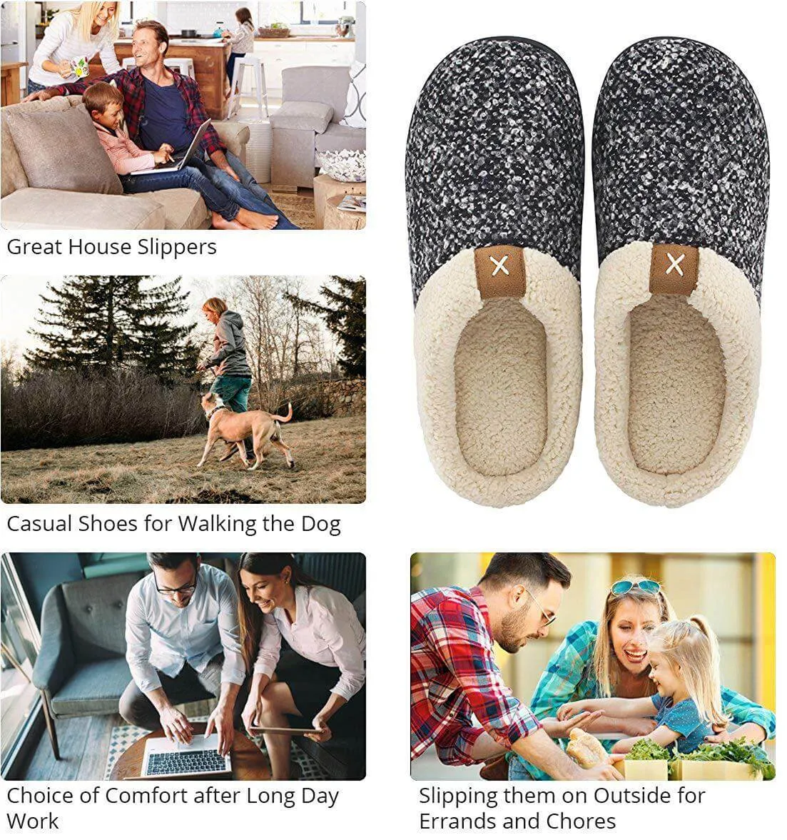 Women's Cozy Memory Foam Slippers Fuzzy Wool-Like Plush Fleece Lined House Shoes w/Indoor, Outdoor Anti-Skid Rubber Sole