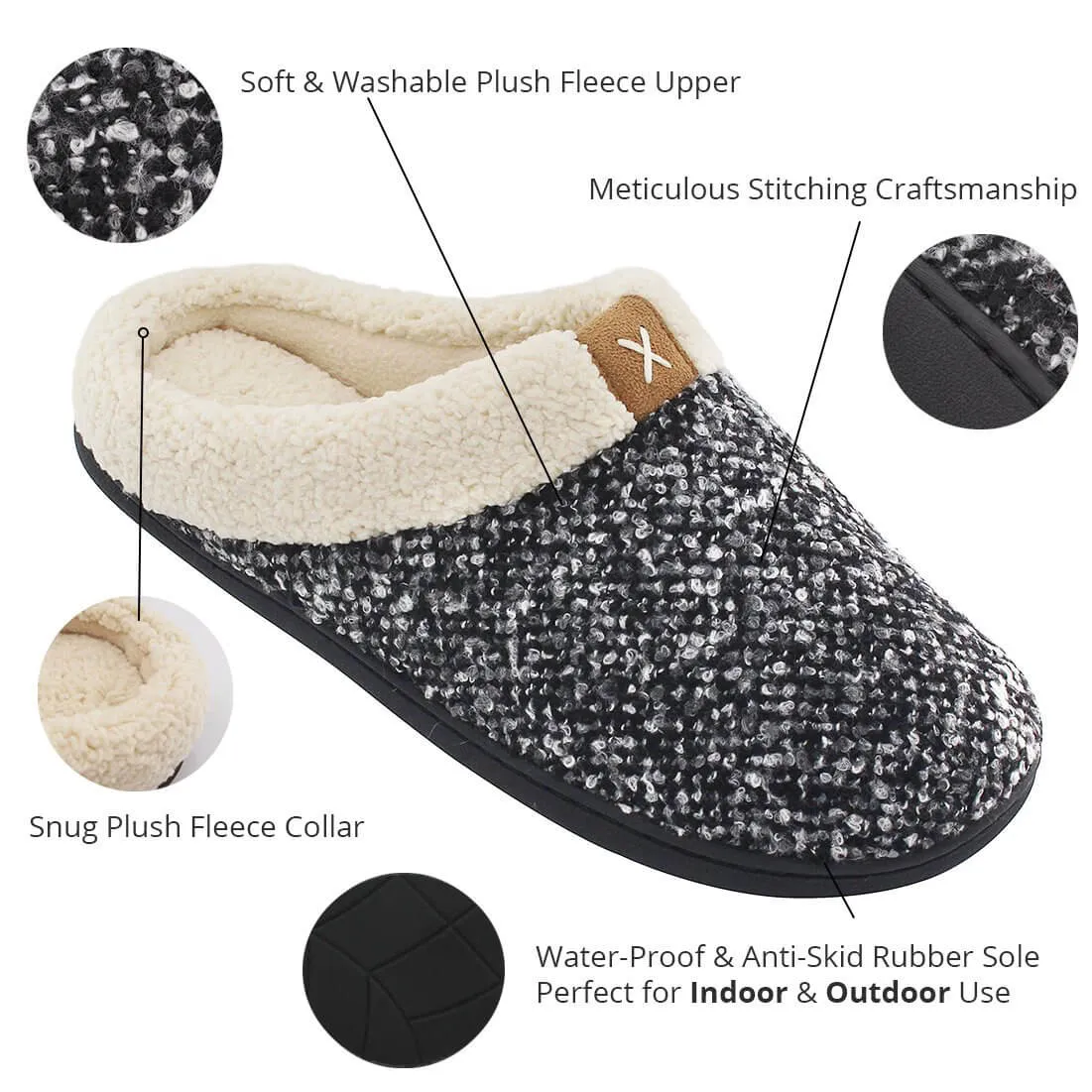 Women's Cozy Memory Foam Slippers Fuzzy Wool-Like Plush Fleece Lined House Shoes w/Indoor, Outdoor Anti-Skid Rubber Sole