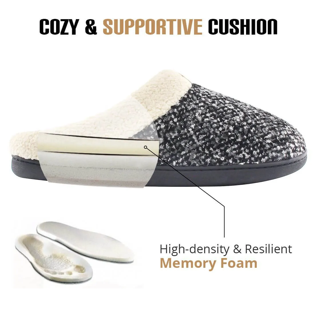 Women's Cozy Memory Foam Slippers Fuzzy Wool-Like Plush Fleece Lined House Shoes w/Indoor, Outdoor Anti-Skid Rubber Sole