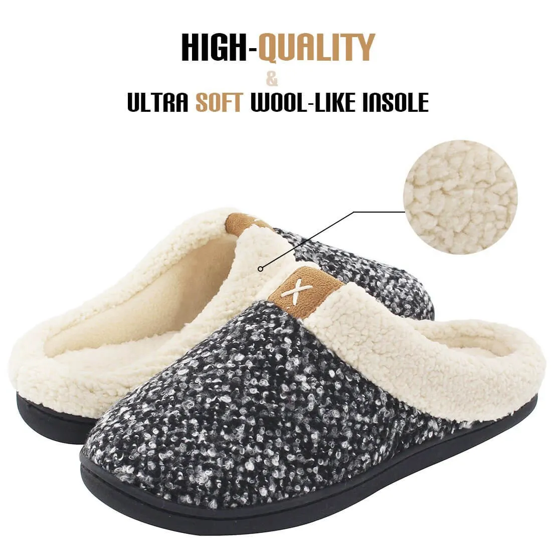 Women's Cozy Memory Foam Slippers Fuzzy Wool-Like Plush Fleece Lined House Shoes w/Indoor, Outdoor Anti-Skid Rubber Sole