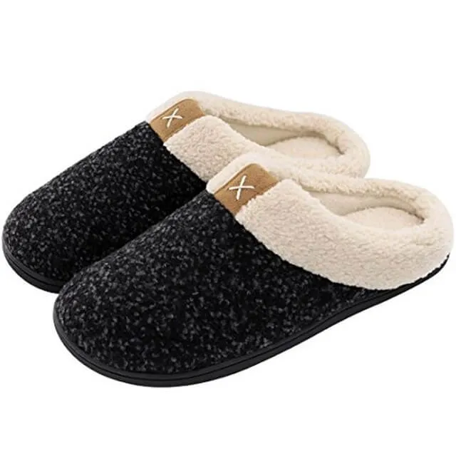 Women's Cozy Memory Foam Slippers Fuzzy Wool-Like Plush Fleece Lined House Shoes w/Indoor, Outdoor Anti-Skid Rubber Sole