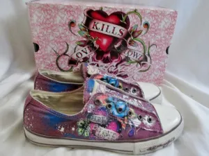 Womens ED HARDY TIEDYE Lowrise Sneaker Trainer Sports Shoe 9 PURPLE