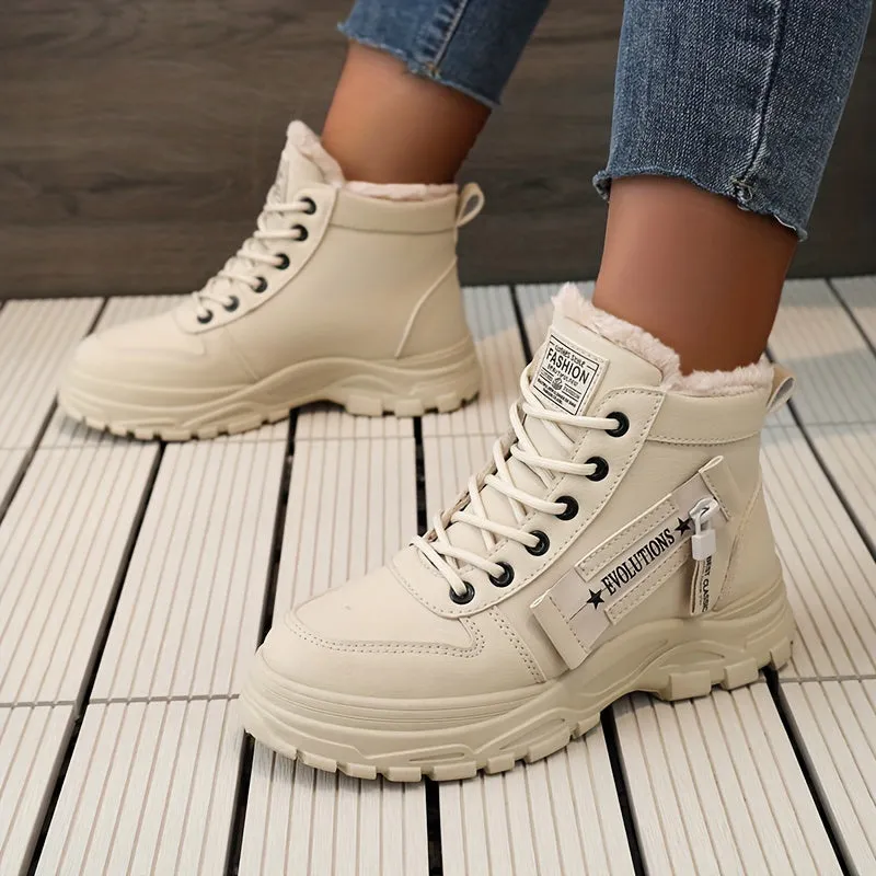 Women's High Top Lace-up Sports Shoes, Plush Lined, Thick Sole (Plus Size)