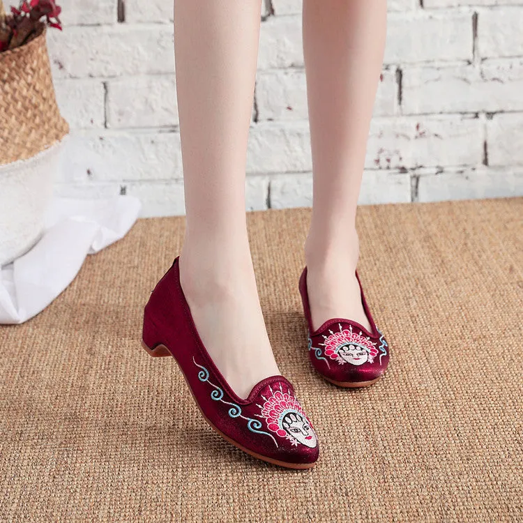 Women's Style Embroidered Height Increasing Insole Tendon Canvas Shoes