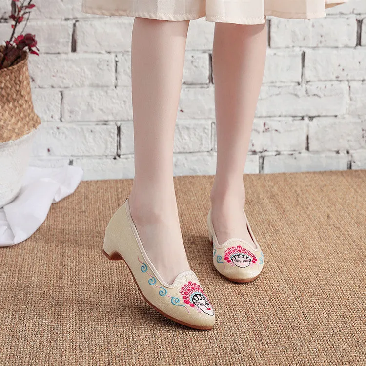 Women's Style Embroidered Height Increasing Insole Tendon Canvas Shoes