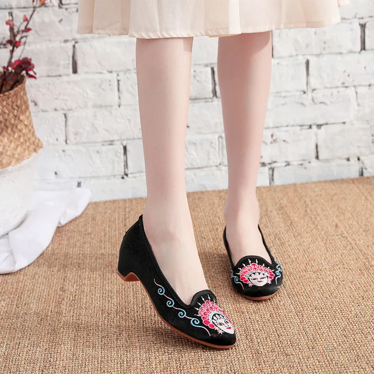 Women's Style Embroidered Height Increasing Insole Tendon Canvas Shoes