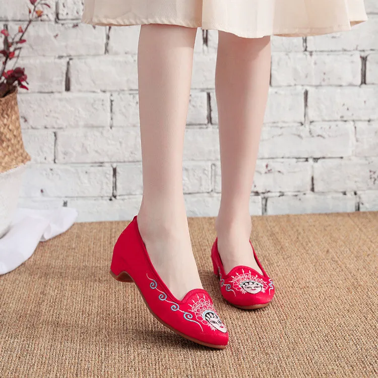 Women's Style Embroidered Height Increasing Insole Tendon Canvas Shoes