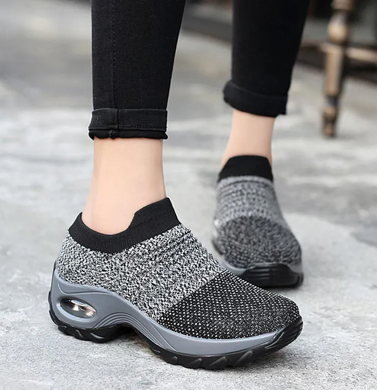 Women's Walking Shoes Sock Sneakers - Mesh Slip On Air Cushion Lady Girls Modern Jazz Dance Easy Shoes Platform Loafers