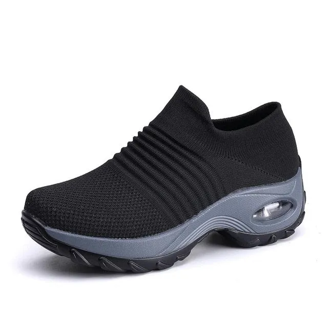 Women's Walking Shoes Sock Sneakers - Mesh Slip On Air Cushion Lady Girls Modern Jazz Dance Easy Shoes Platform Loafers