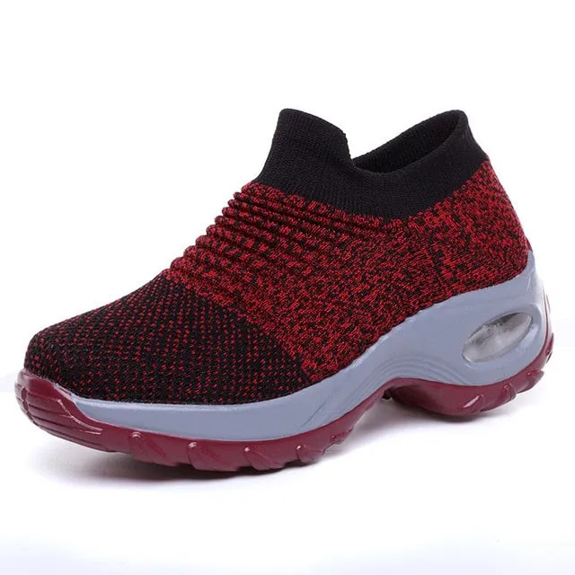 Women's Walking Shoes Sock Sneakers - Mesh Slip On Air Cushion Lady Girls Modern Jazz Dance Easy Shoes Platform Loafers