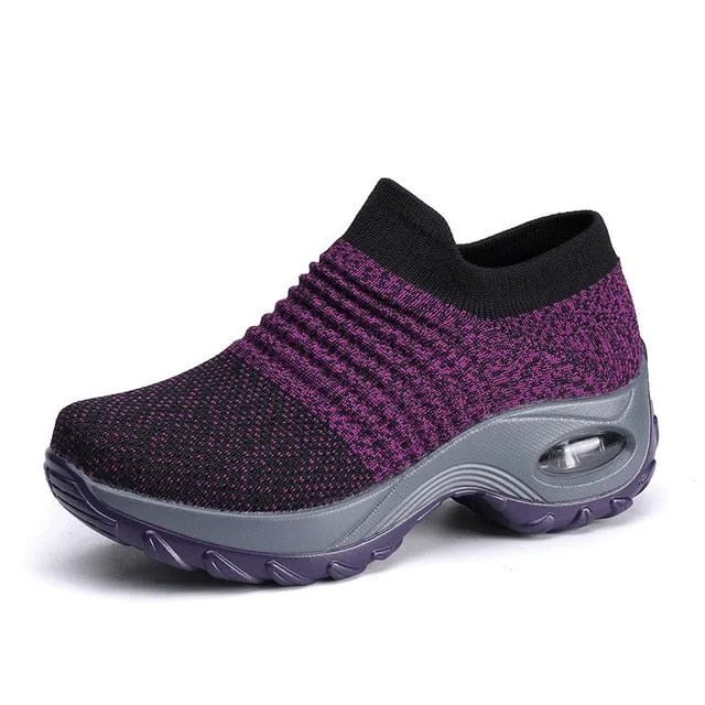 Women's Walking Shoes Sock Sneakers - Mesh Slip On Air Cushion Lady Girls Modern Jazz Dance Easy Shoes Platform Loafers