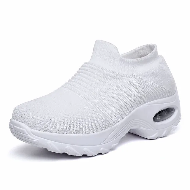 Women's Walking Shoes Sock Sneakers - Mesh Slip On Air Cushion Lady Girls Modern Jazz Dance Easy Shoes Platform Loafers