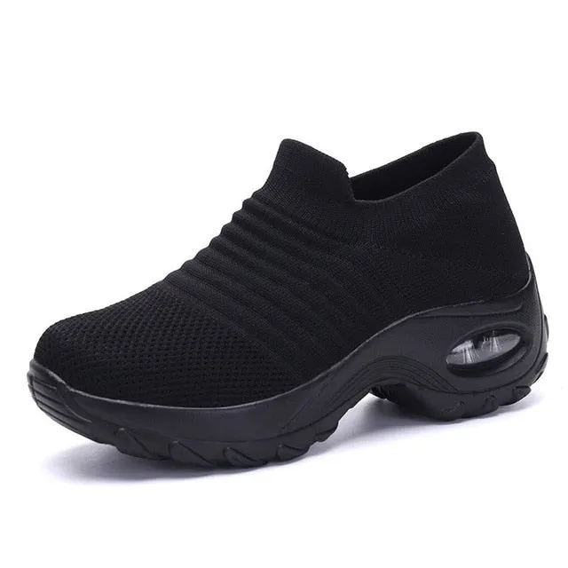 Women's Walking Shoes Sock Sneakers - Mesh Slip On Air Cushion Lady Girls Modern Jazz Dance Easy Shoes Platform Loafers