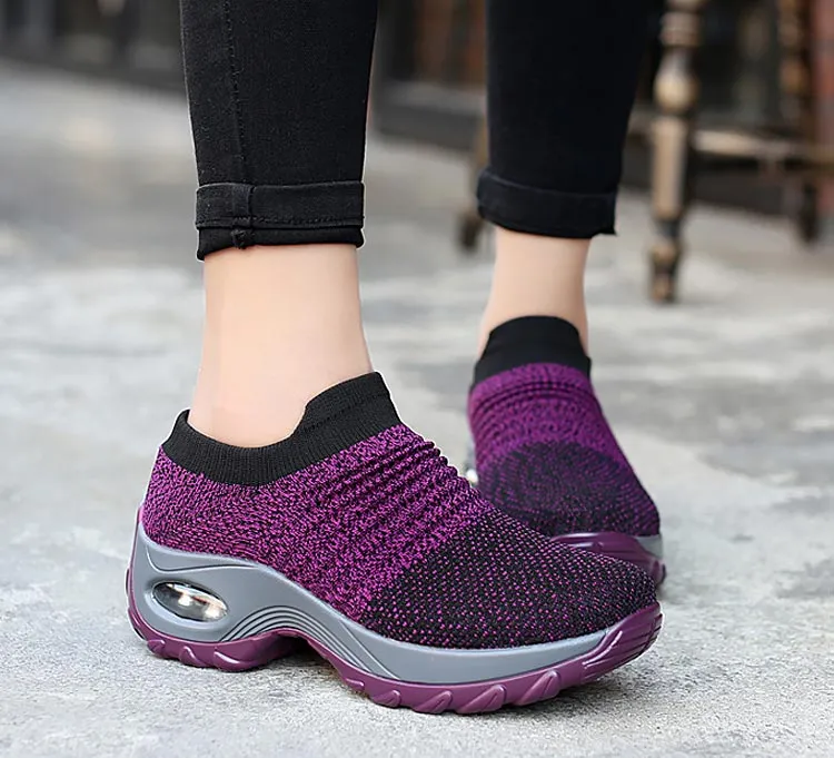 Women's Walking Shoes Sock Sneakers - Mesh Slip On Air Cushion Lady Girls Modern Jazz Dance Easy Shoes Platform Loafers